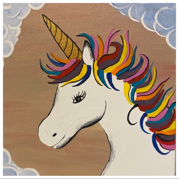 Unicorn horse Hand crafted painting acrylics 9x11” canvas board Hand painted - Picture 2 of 8